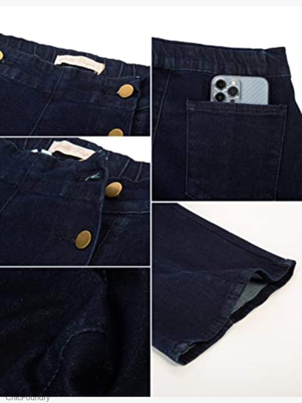 High Waisted Wide Leg Jeans with Pockets Stretchy Denim Palazzo Pants - Picture 5 of 7